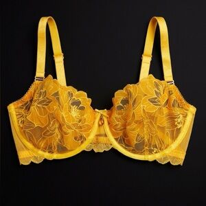 Honey Birdette Yellow Floral Lace Underwire Bra